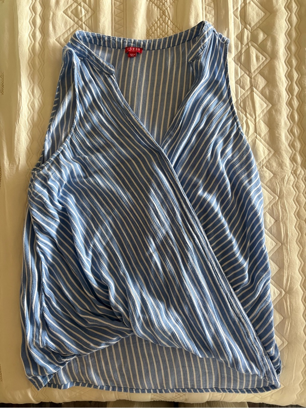 Guess Sleeveless Blue & White Striped Top